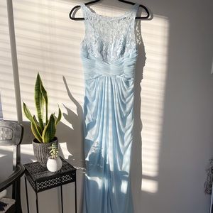 David’s Bridal Capri Blue Lace Bridesmaid Dress